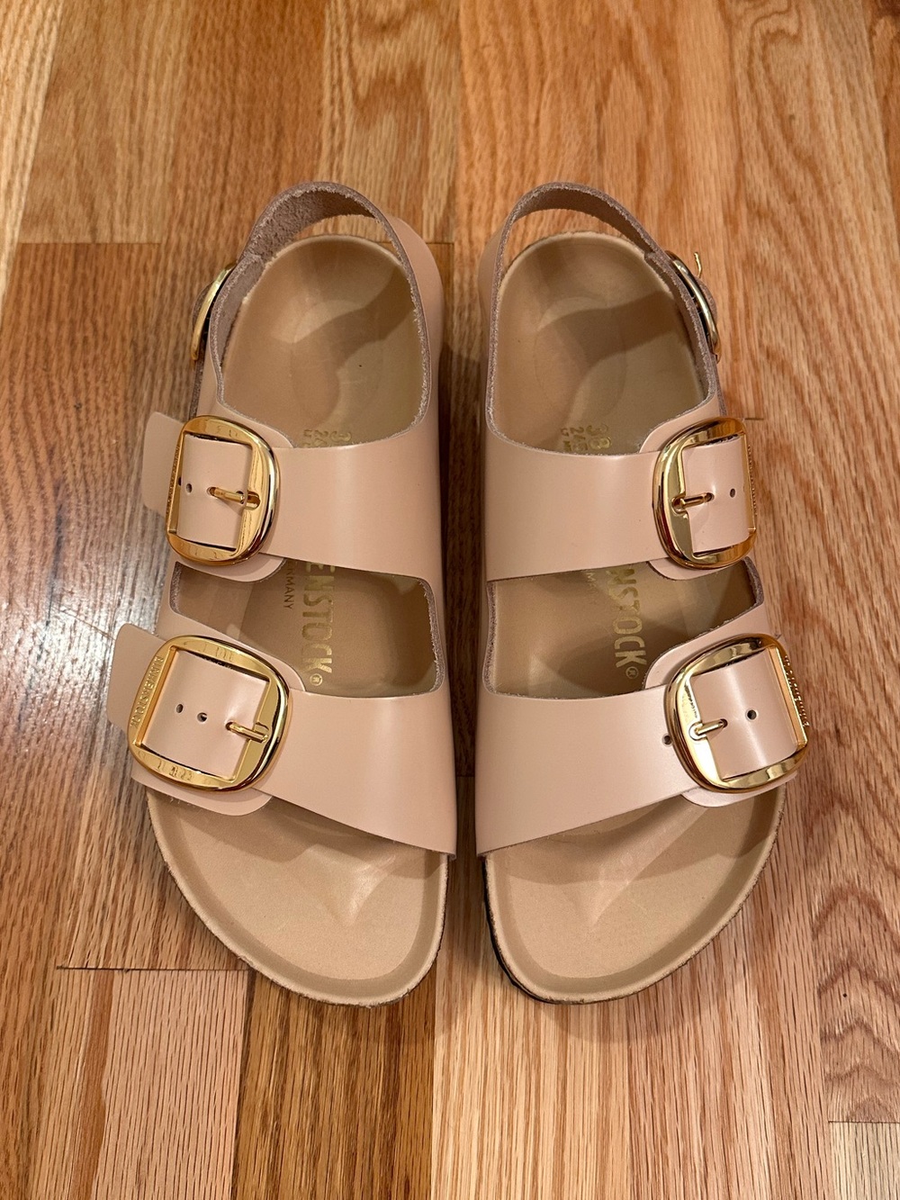 NWOT Birkenstock Milano Big Buckle Slingback Sandal, Beige, 38 EU B / 7-7.5 US